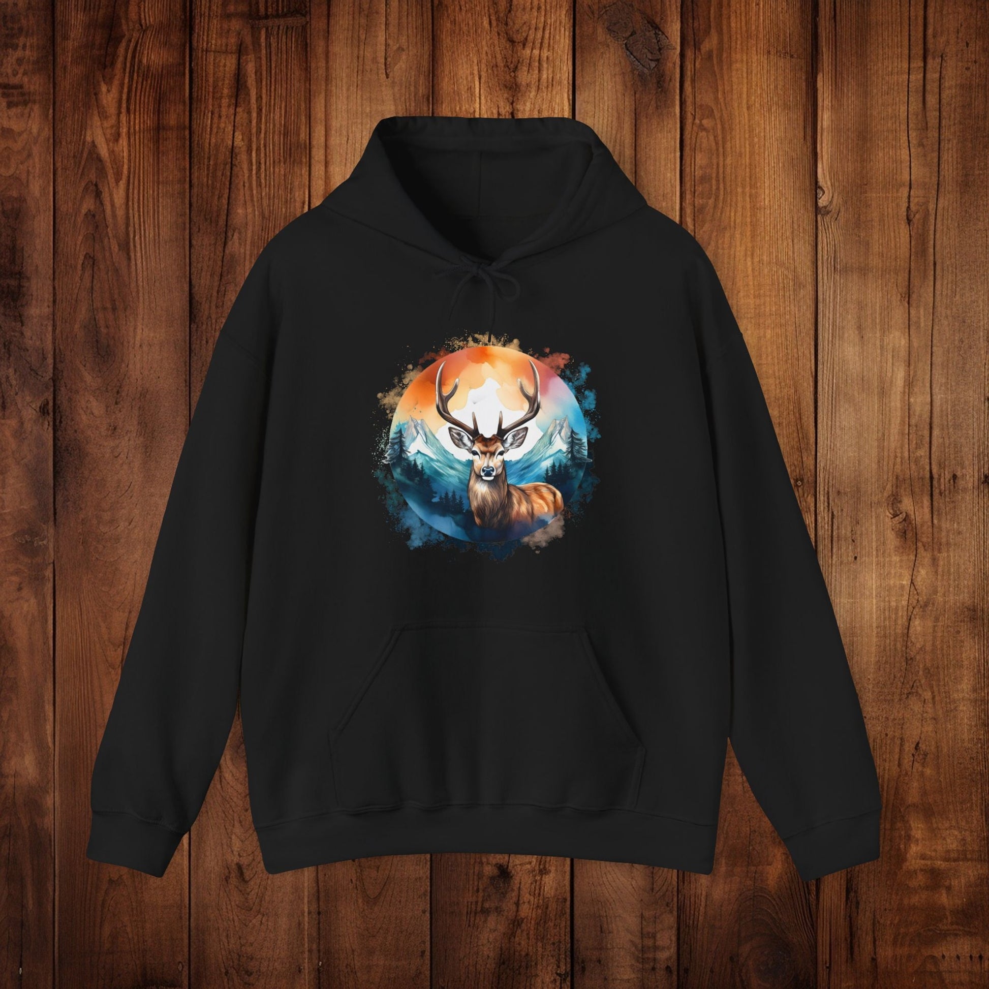 Deer Mountain Hoodie Sweatshirt, Nature Lover Gift, Outdoor Enthusiast, Wildlife Clothing, Winter Scene Pullover, Mountain Landscape Top - EternalAscension