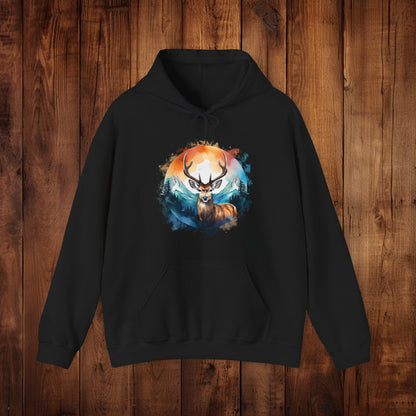Deer Mountain Hoodie Sweatshirt, Nature Lover Gift, Outdoor Enthusiast, Wildlife Clothing, Winter Scene Pullover, Mountain Landscape Top - EternalAscension