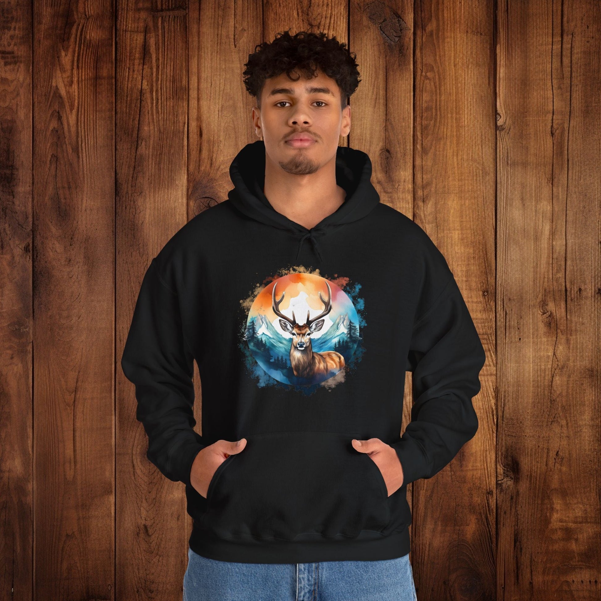Deer Mountain Hoodie Sweatshirt, Nature Lover Gift, Outdoor Enthusiast, Wildlife Clothing, Winter Scene Pullover, Mountain Landscape Top - EternalAscension