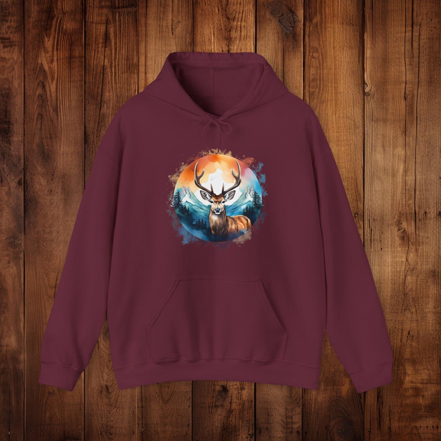 Deer Mountain Hoodie Sweatshirt, Nature Lover Gift, Outdoor Enthusiast, Wildlife Clothing, Winter Scene Pullover, Mountain Landscape Top - EternalAscension