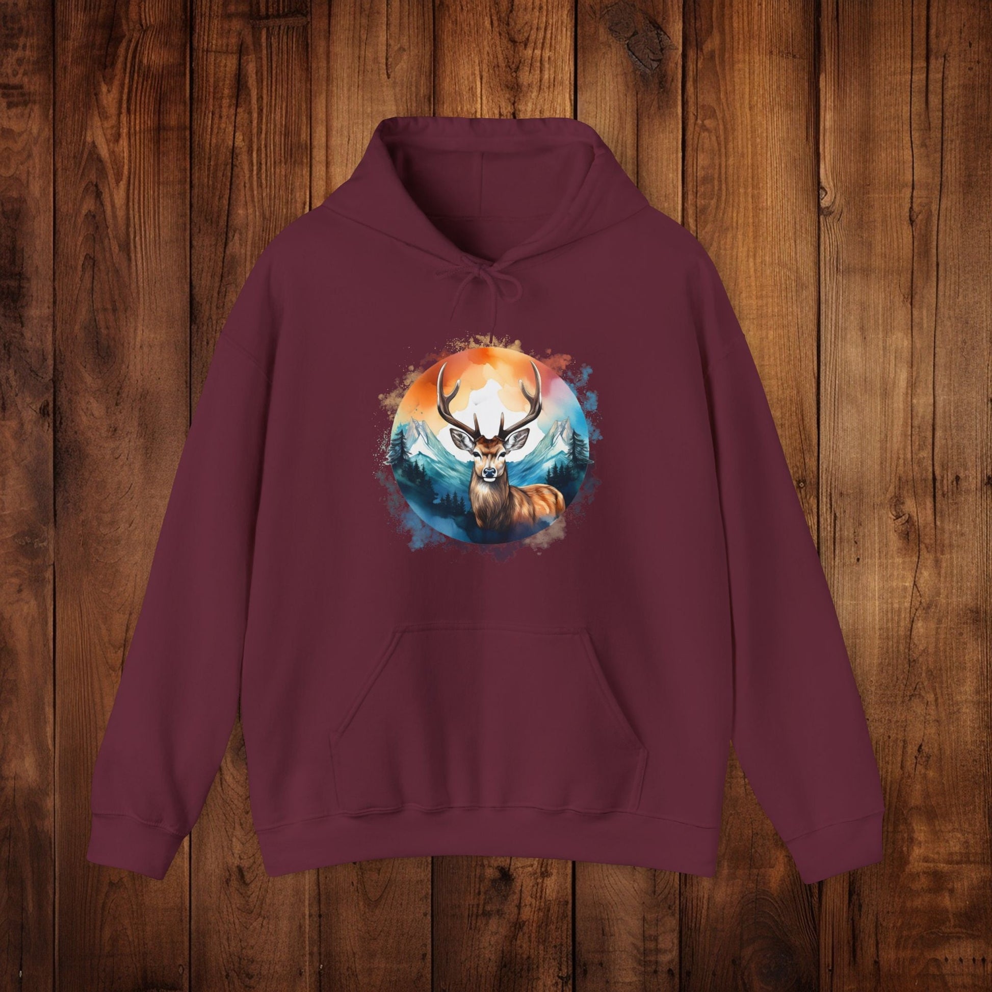 Deer Mountain Hoodie Sweatshirt, Nature Lover Gift, Outdoor Enthusiast, Wildlife Clothing, Winter Scene Pullover, Mountain Landscape Top - EternalAscension