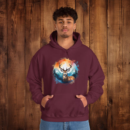 Deer Mountain Hoodie Sweatshirt, Nature Lover Gift, Outdoor Enthusiast, Wildlife Clothing, Winter Scene Pullover, Mountain Landscape Top - EternalAscension