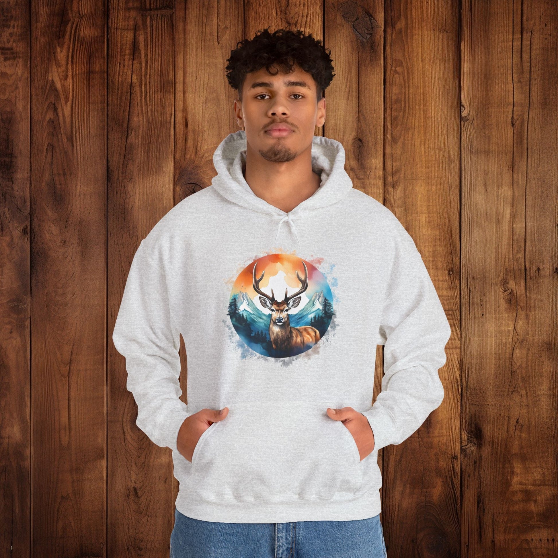 Deer Mountain Hoodie Sweatshirt, Nature Lover Gift, Outdoor Enthusiast, Wildlife Clothing, Winter Scene Pullover, Mountain Landscape Top - EternalAscension