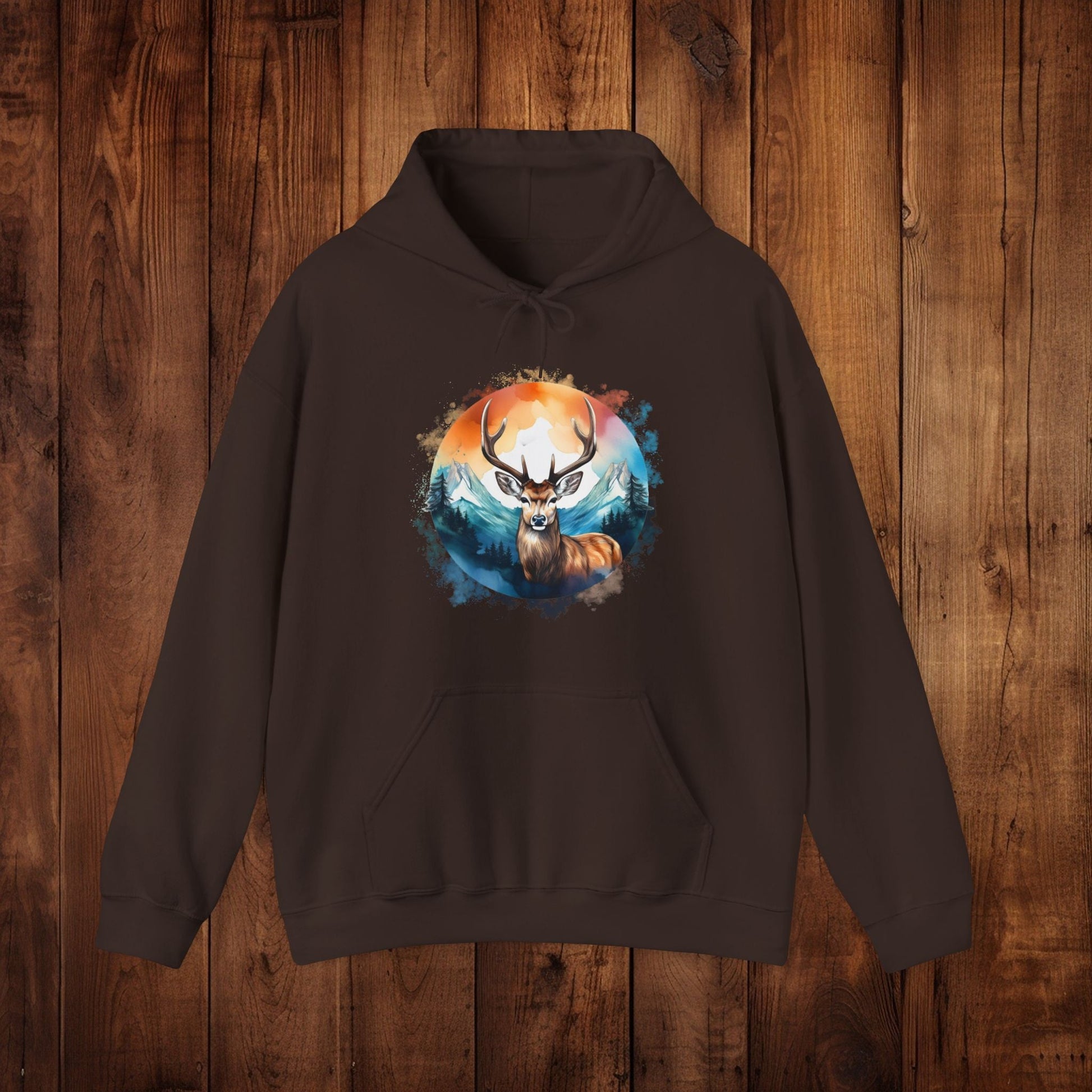 Deer Mountain Hoodie Sweatshirt, Nature Lover Gift, Outdoor Enthusiast, Wildlife Clothing, Winter Scene Pullover, Mountain Landscape Top - EternalAscension
