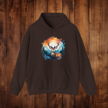 Deer Mountain Hoodie Sweatshirt, Nature Lover Gift, Outdoor Enthusiast, Wildlife Clothing, Winter Scene Pullover, Mountain Landscape Top - EternalAscension