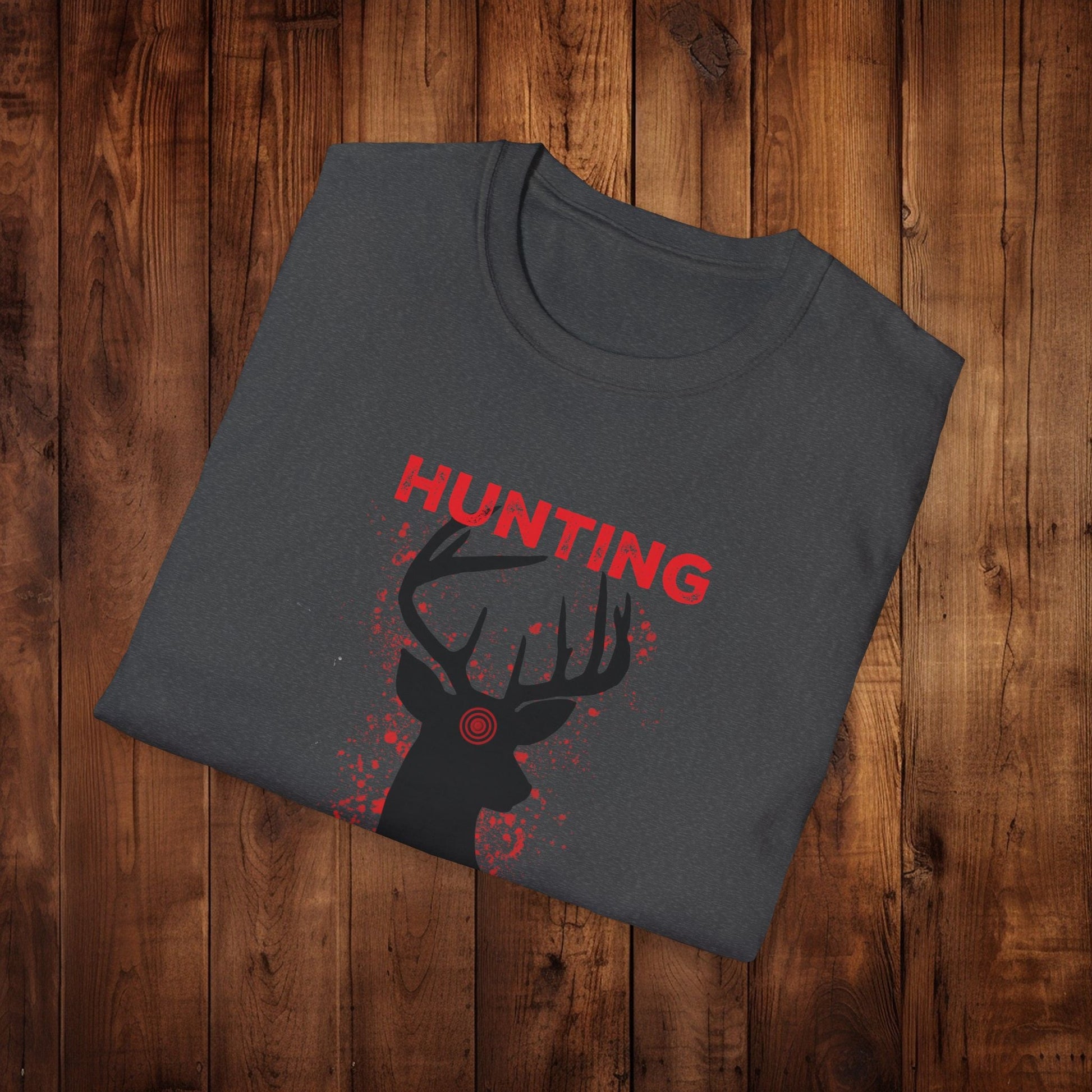 Deer Silhouette Hunting Season Unisex Softstyle T-Shirt - Wildlife Target Antlers Red Paint Splatter Tee, Hunter Gift, Outdoor Apparel, - EternalAscension