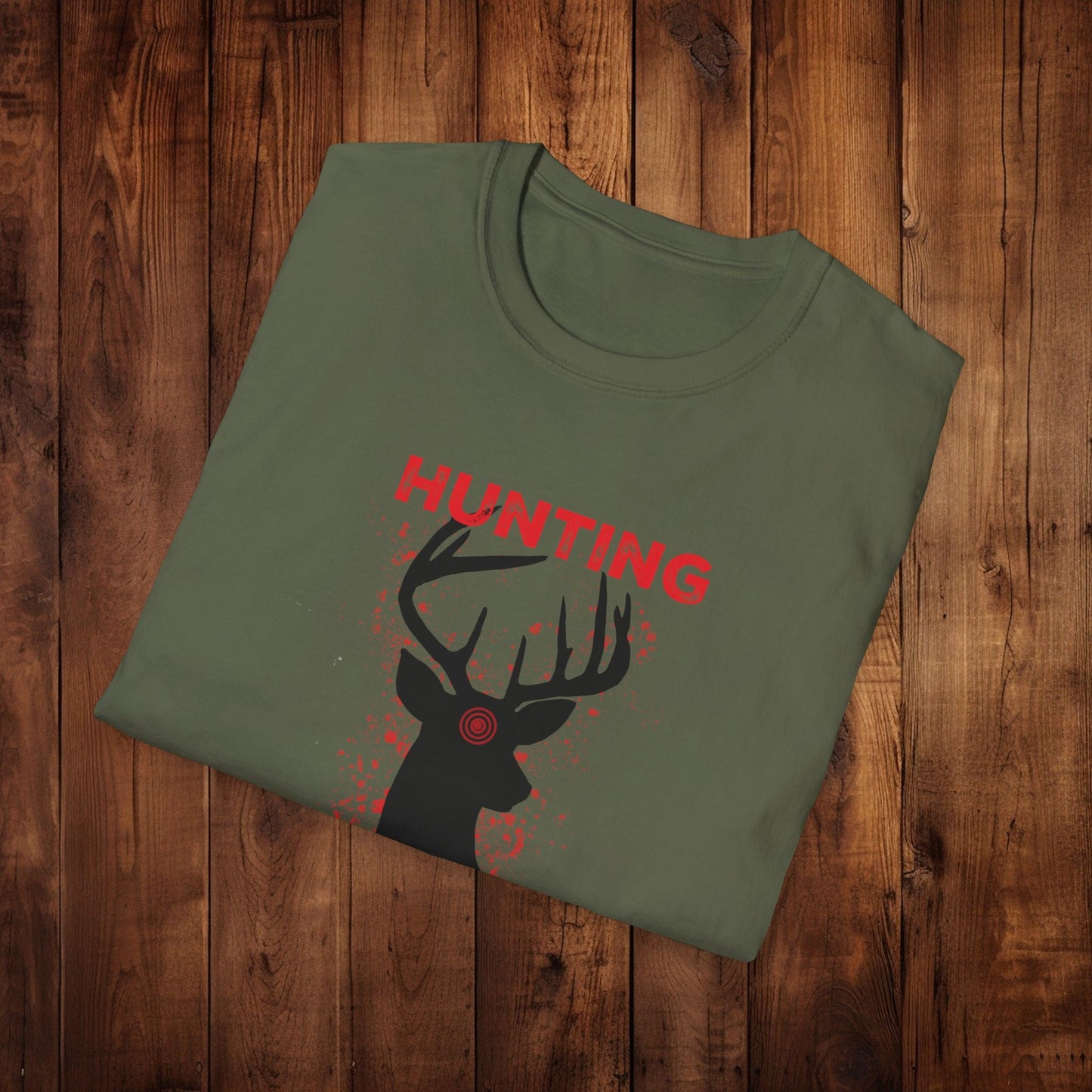 Deer Silhouette Hunting Season Unisex Softstyle T-Shirt - Wildlife Target Antlers Red Paint Splatter Tee, Hunter Gift, Outdoor Apparel, - EternalAscension