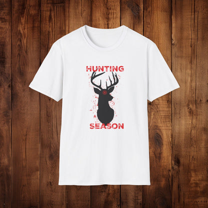 Deer Silhouette Hunting Season Unisex Softstyle T-Shirt - Wildlife Target Antlers Red Paint Splatter Tee, Hunter Gift, Outdoor Apparel, - EternalAscension