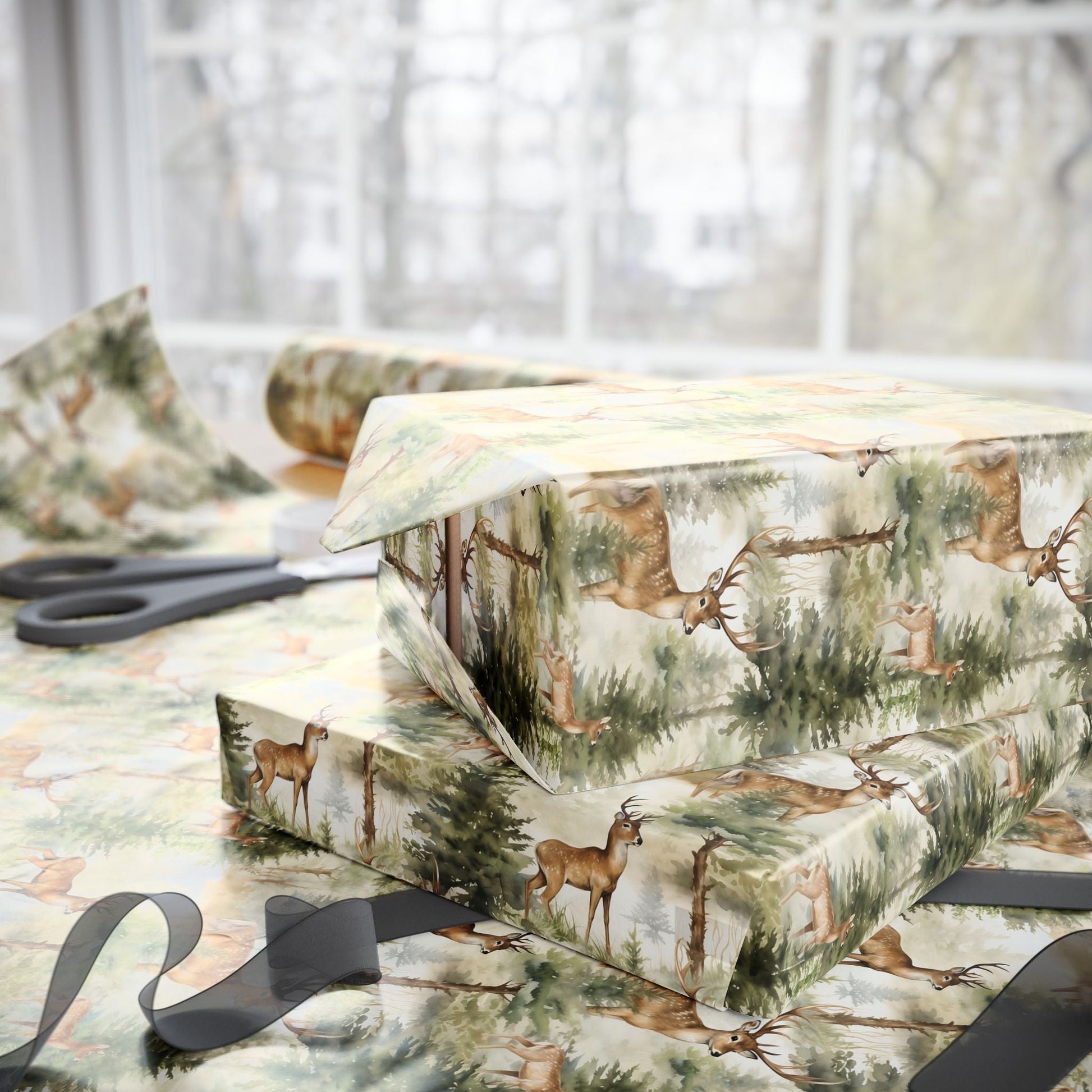 Deer Wrapping Papers, Holiday Gift Wrap, Rustic Christmas Present Packaging, Woodland Theme Wrappers, Festive Party Supplies - EternalAscension