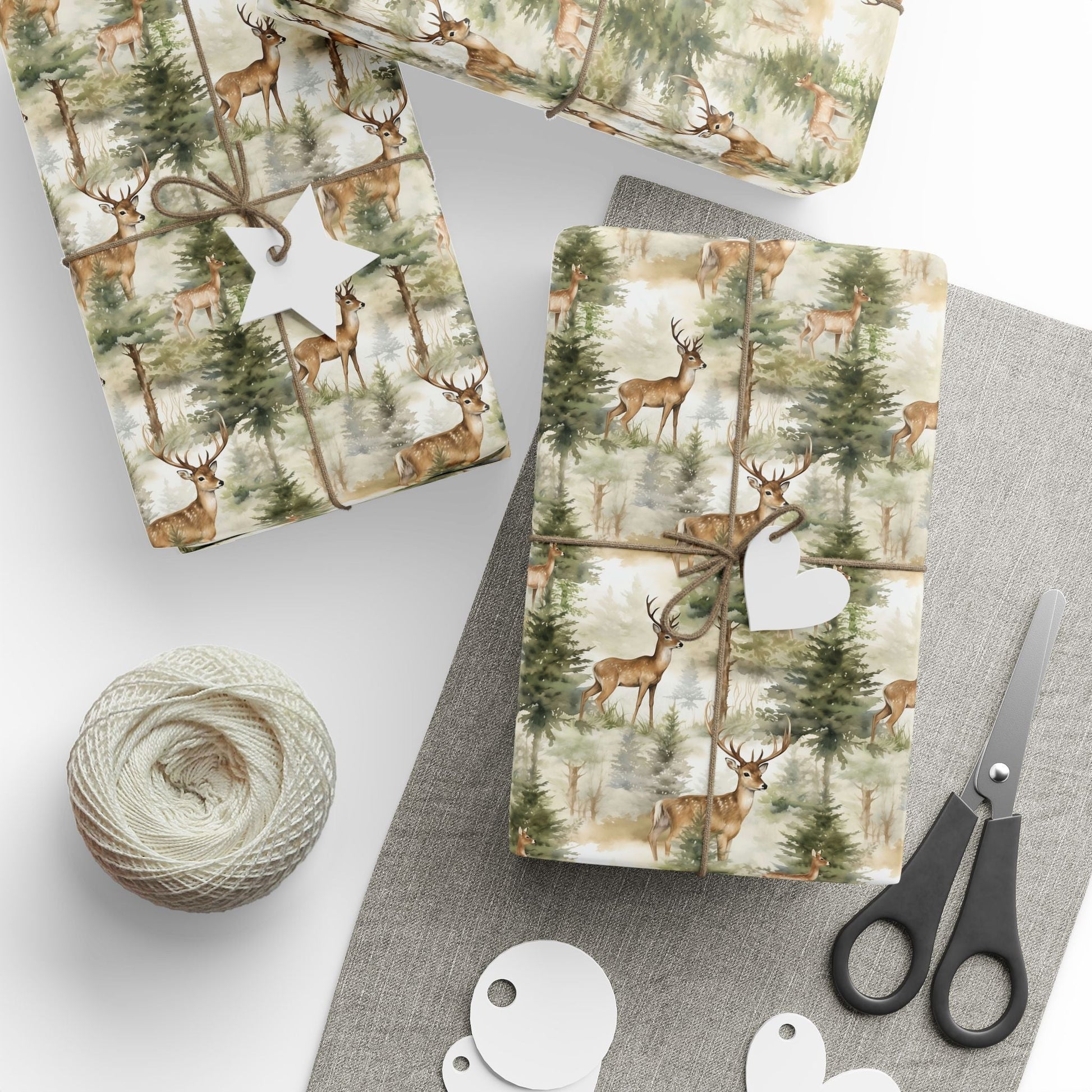 Deer Wrapping Papers, Holiday Gift Wrap, Rustic Christmas Present Packaging, Woodland Theme Wrappers, Festive Party Supplies - EternalAscension