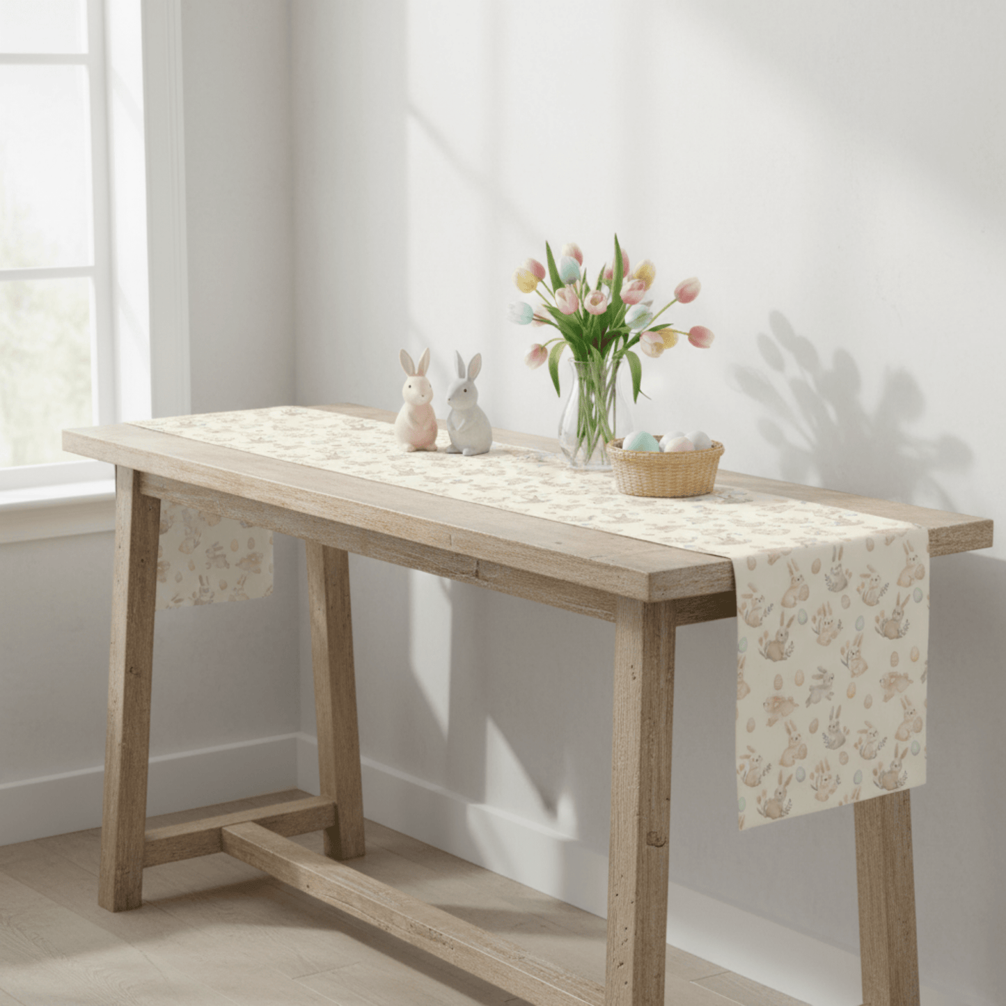 Easter Bunny Pattern Table Runner | Bunny Egg Floral Table Runner - EternalAscension