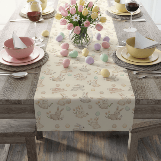Easter Bunny Pattern Table Runner | Bunny Egg Floral Table Runner - EternalAscension