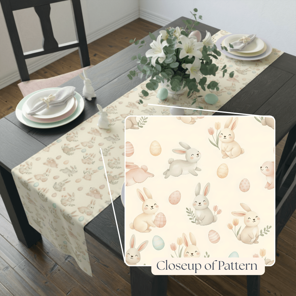 Easter Bunny Pattern Table Runner | Bunny Egg Floral Table Runner - EternalAscension