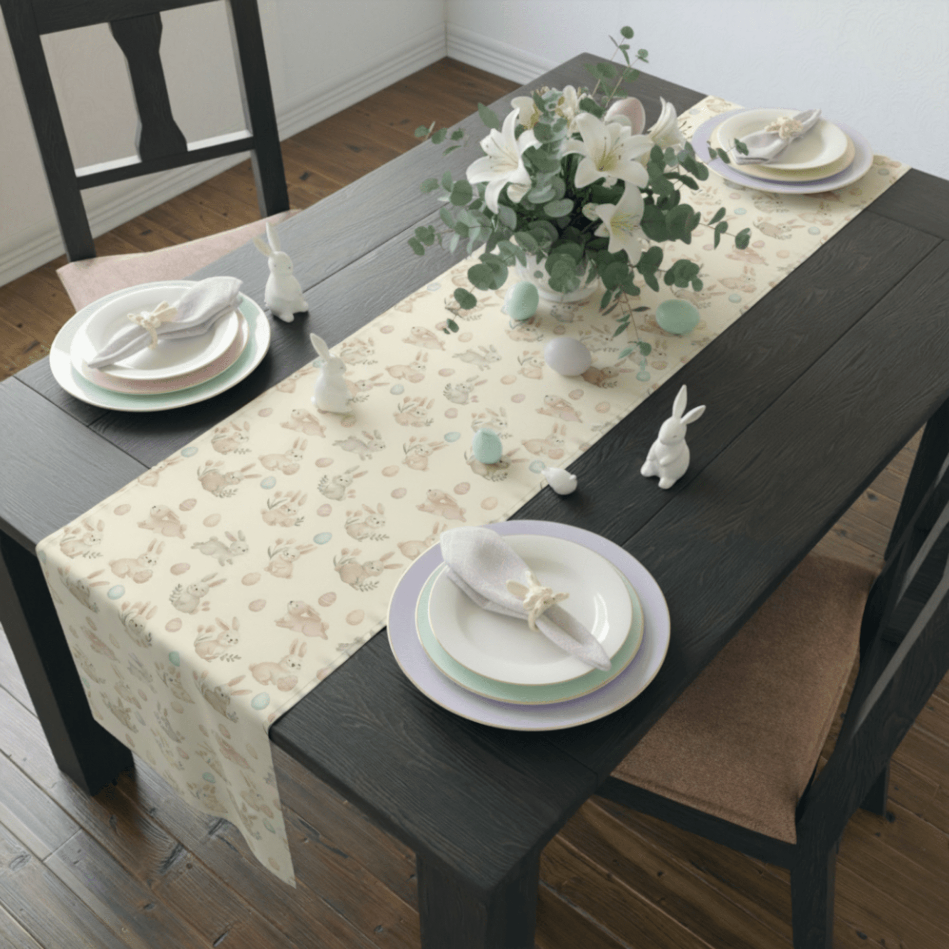 Easter Bunny Pattern Table Runner | Bunny Egg Floral Table Runner - EternalAscension
