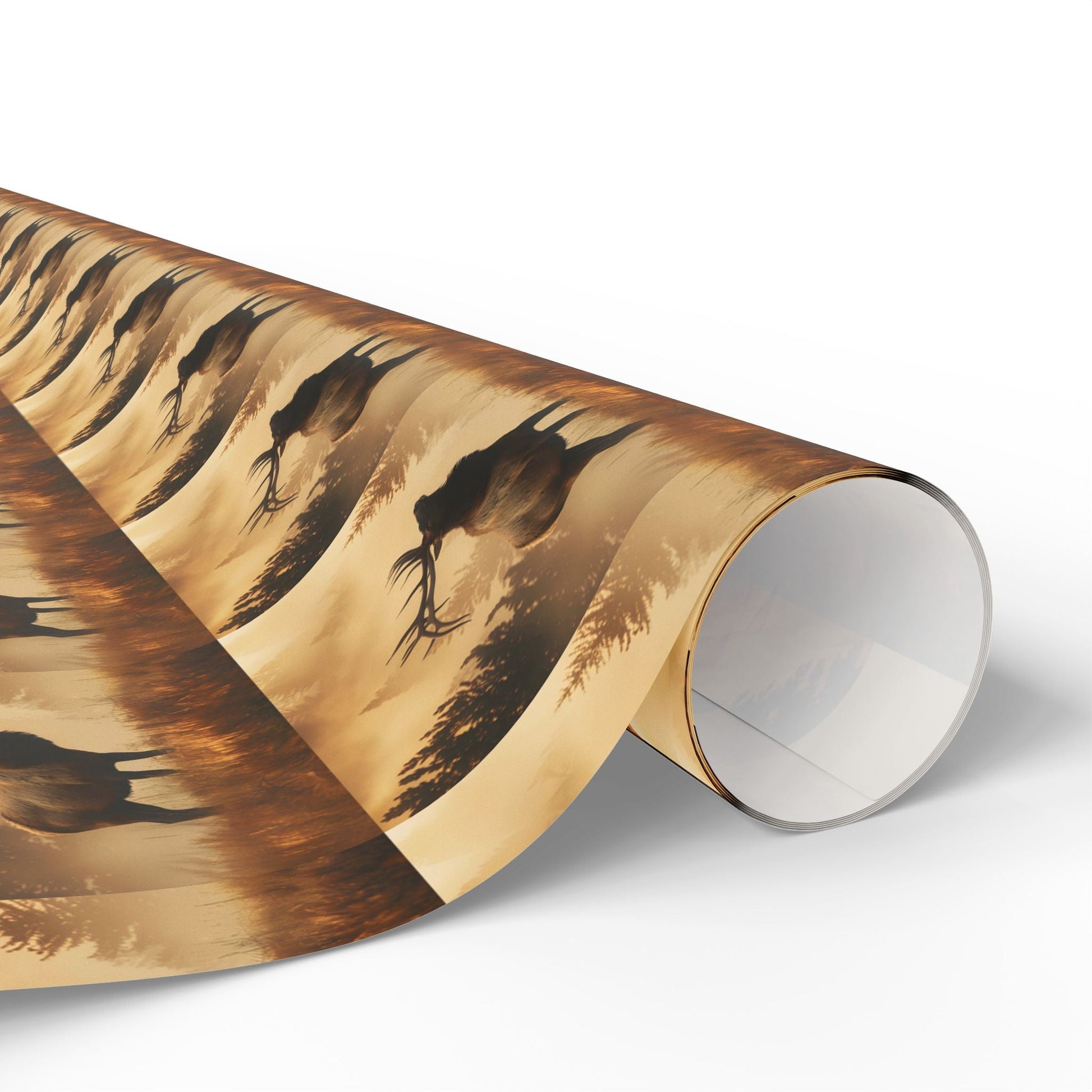 Elk Sunrise Forest Wrapping Paper, Nature Lover Gift Wrap Roll, Mystical Woods Giftwrap, Custom Printed Present Paper, Foggy Forest - EternalAscension