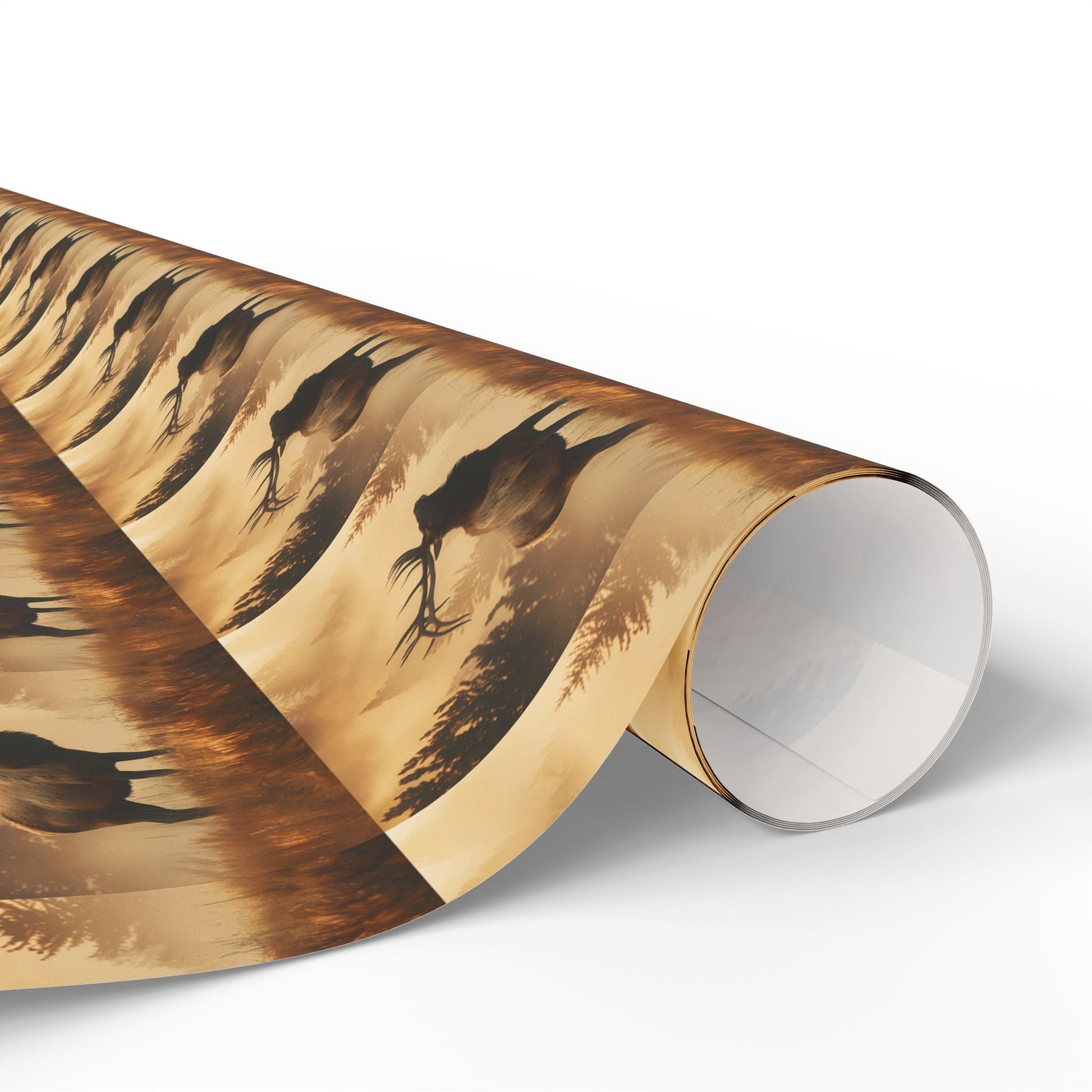 Elk Sunrise Forest Wrapping Paper, Nature Lover Gift Wrap Roll, Mystical Woods Giftwrap, Custom Printed Present Paper, Foggy Forest - EternalAscension