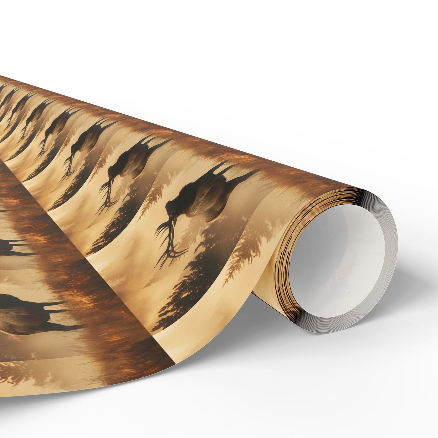 Elk Sunrise Forest Wrapping Paper, Nature Lover Gift Wrap Roll, Mystical Woods Giftwrap, Custom Printed Present Paper, Foggy Forest - EternalAscension