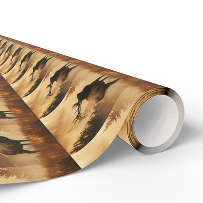 Elk Sunrise Forest Wrapping Paper, Nature Lover Gift Wrap Roll, Mystical Woods Giftwrap, Custom Printed Present Paper, Foggy Forest - EternalAscension