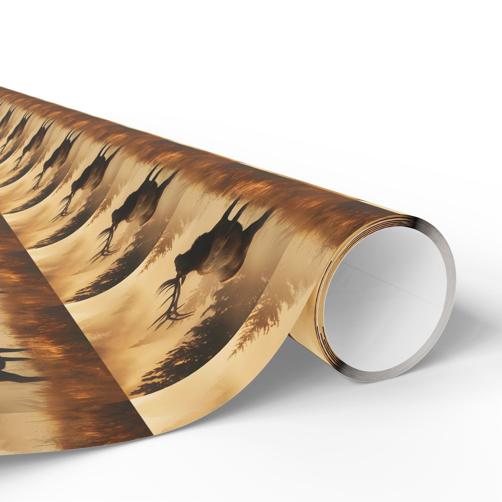 Elk Sunrise Forest Wrapping Paper, Nature Lover Gift Wrap Roll, Mystical Woods Giftwrap, Custom Printed Present Paper, Foggy Forest - EternalAscension