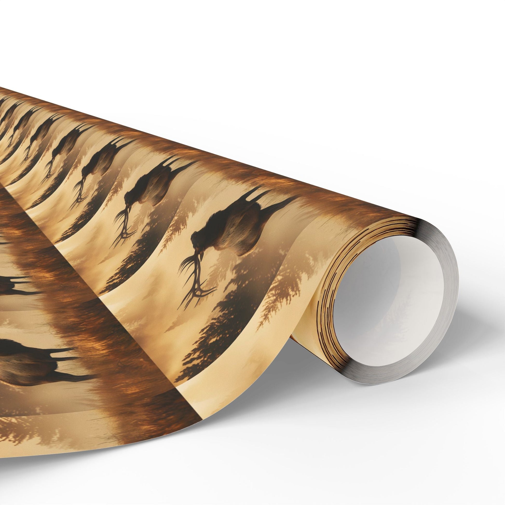 Elk Sunrise Forest Wrapping Paper, Nature Lover Gift Wrap Roll, Mystical Woods Giftwrap, Custom Printed Present Paper, Foggy Forest - EternalAscension