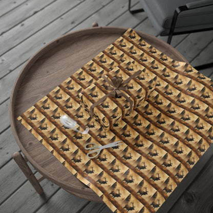 Elk Sunrise Forest Wrapping Paper, Nature Lover Gift Wrap Roll, Mystical Woods Giftwrap, Custom Printed Present Paper, Foggy Forest - EternalAscension