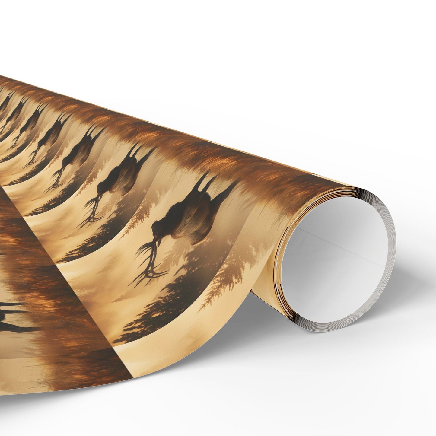 Elk Sunrise Forest Wrapping Paper, Nature Lover Gift Wrap Roll, Mystical Woods Giftwrap, Custom Printed Present Paper, Foggy Forest - EternalAscension