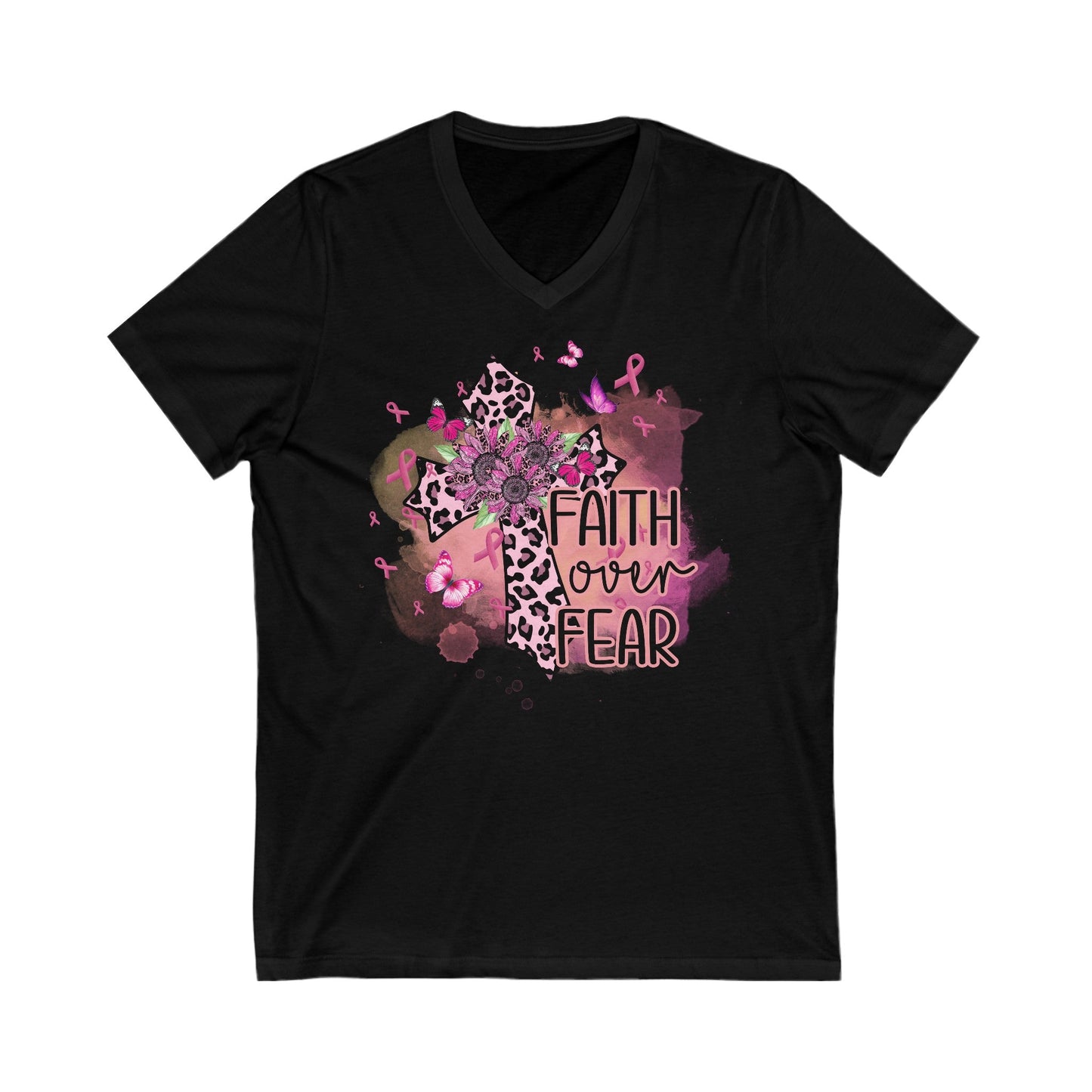 Faith Over Fear Unisex Jersey Short Sleeve V - Neck Tee - EternalAscension