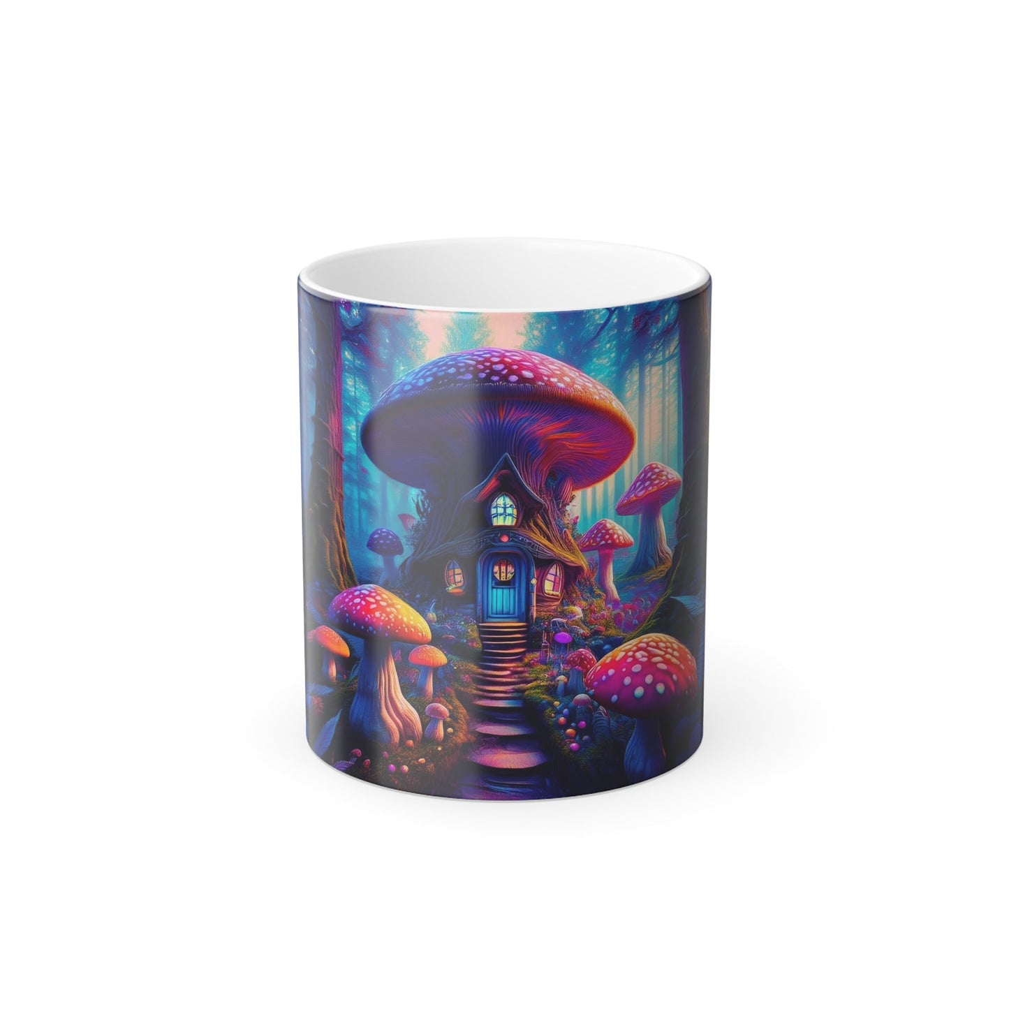 Fantasy Enchanted Mushroom House Color Morphing Mug, 11oz - Magical Whimsical Fairy Tale Coffee Cup, Ethereal Forest Gift, Fantasy Lover - EternalAscension