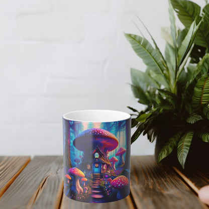 Fantasy Enchanted Mushroom House Color Morphing Mug, 11oz - Magical Whimsical Fairy Tale Coffee Cup, Ethereal Forest Gift, Fantasy Lover - EternalAscension