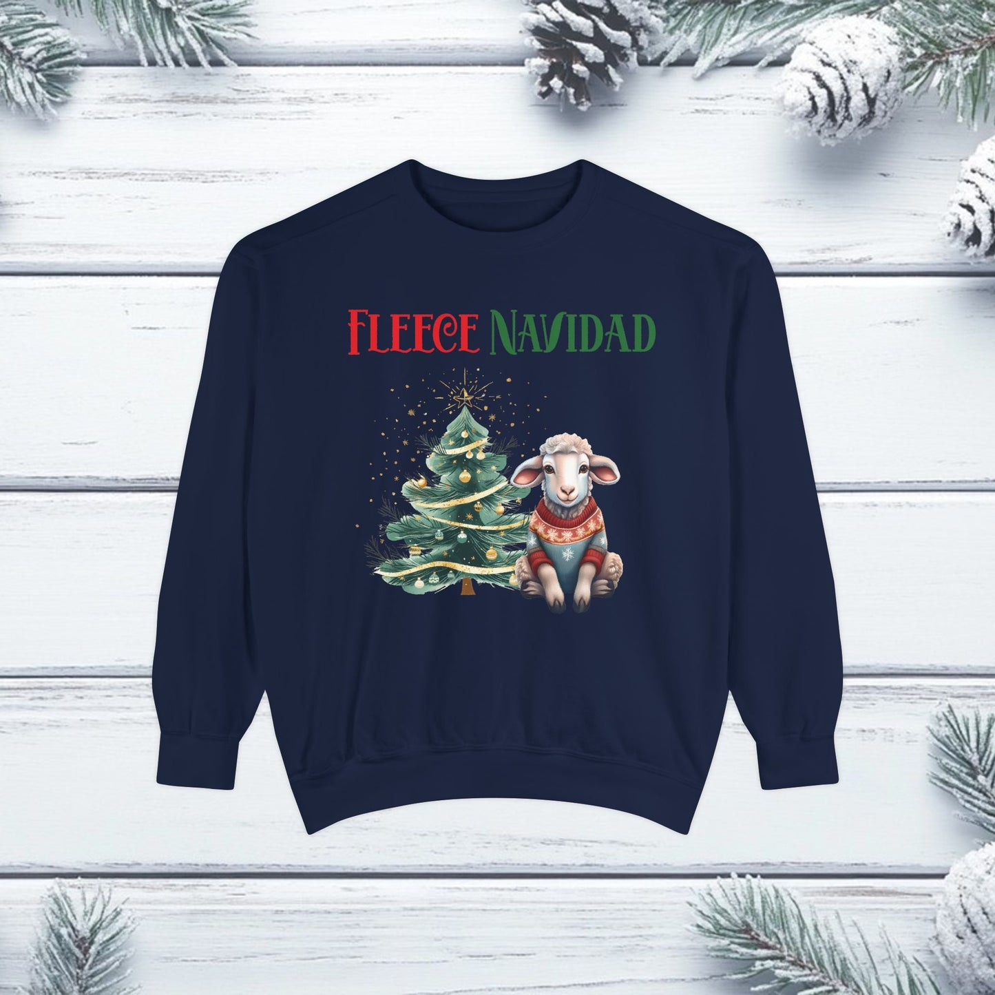 FLEECE NAVIDAD Unisex Sweatshirt for Holiday Cheer, Christmas Sheep Winter Jumper, Festive Seasonal Pullover, Funny Xmas Garment - Dyed Top, - EternalAscension