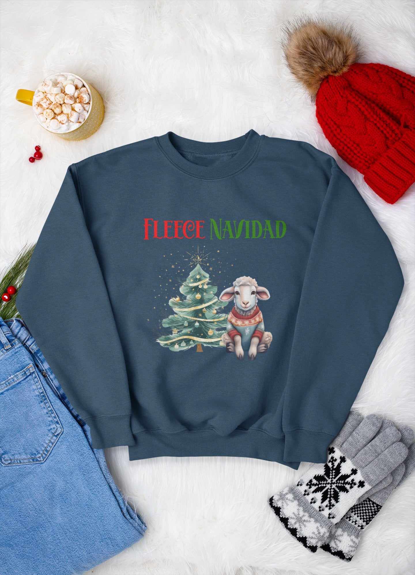 FLEECE NAVIDAD Unisex Sweatshirt for Holiday Cheer, Christmas Sheep Winter Jumper, Festive Seasonal Pullover, Funny Xmas Garment - Dyed Top, - EternalAscension