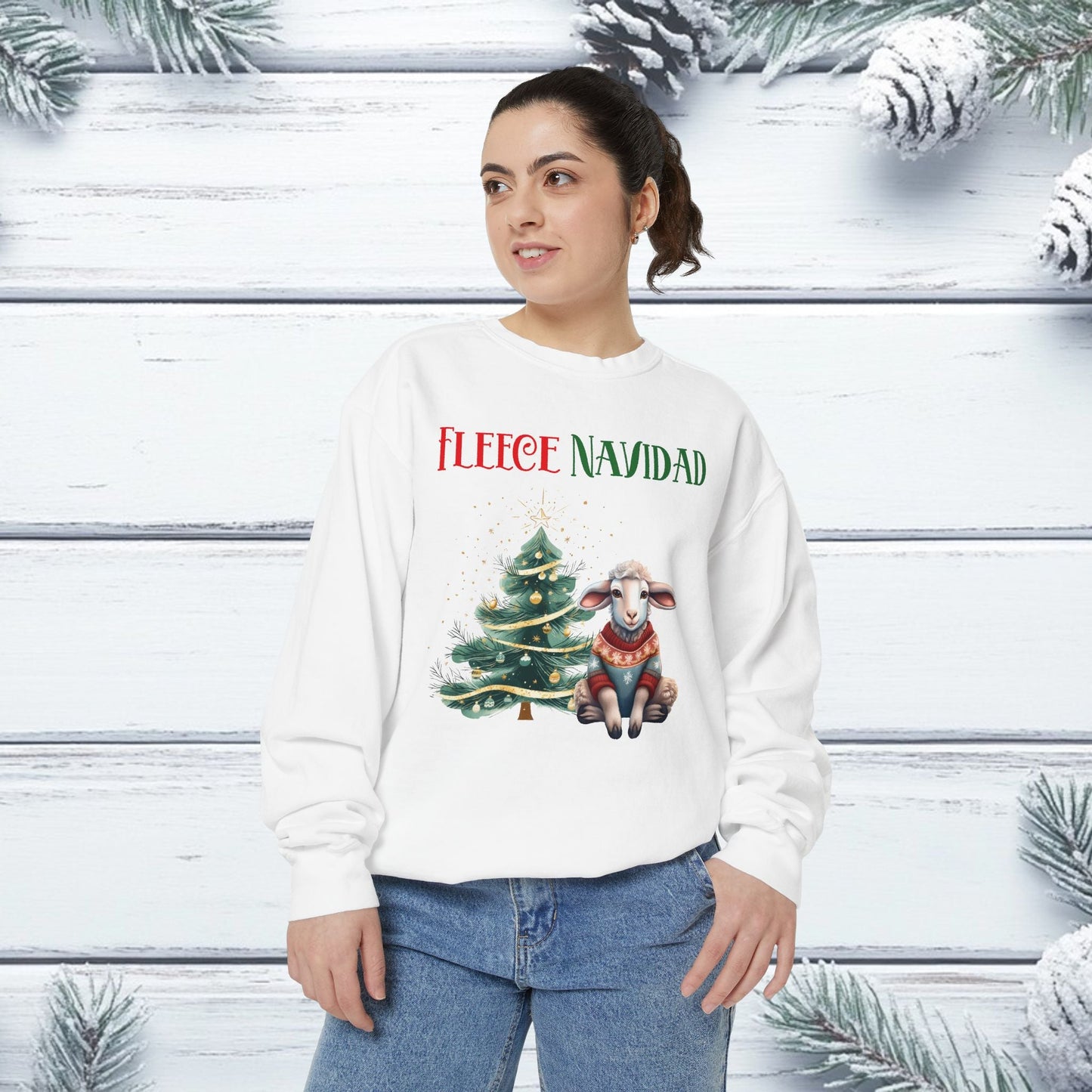 FLEECE NAVIDAD Unisex Sweatshirt for Holiday Cheer, Christmas Sheep Winter Jumper, Festive Seasonal Pullover, Funny Xmas Garment - Dyed Top, - EternalAscension
