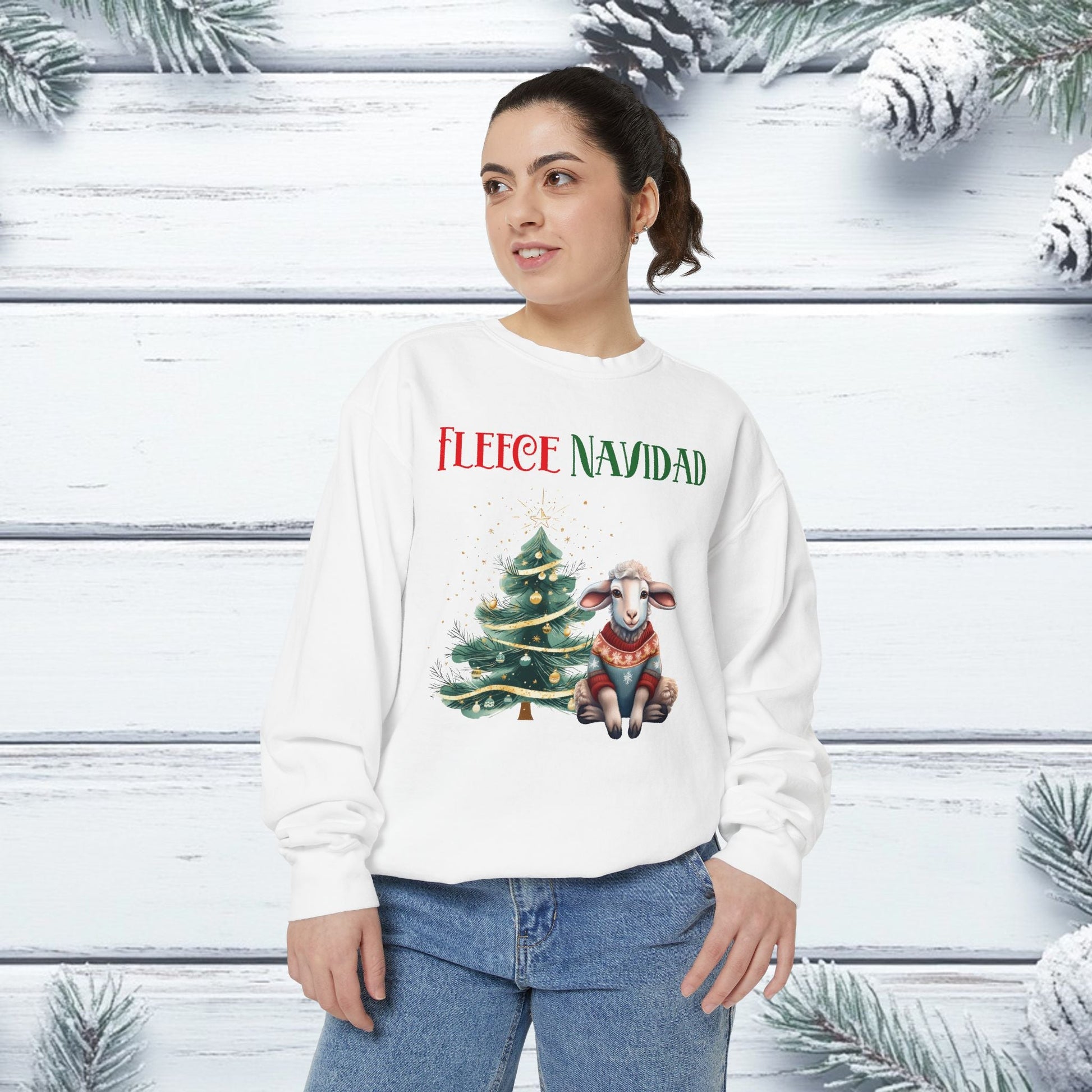 FLEECE NAVIDAD Unisex Sweatshirt for Holiday Cheer, Christmas Sheep Winter Jumper, Festive Seasonal Pullover, Funny Xmas Garment - Dyed Top, - EternalAscension