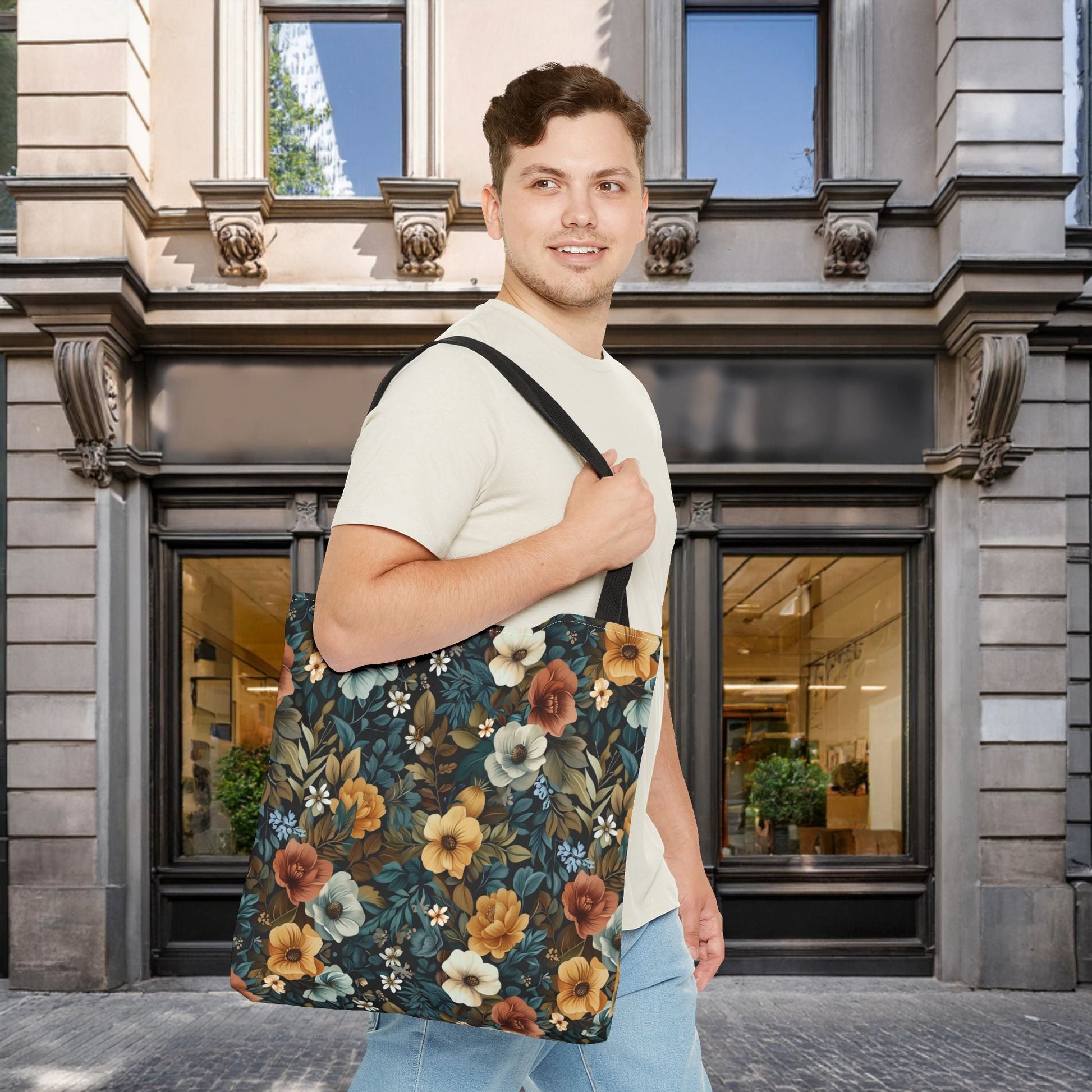 Floral Tote Bag with Vibrant Flower Pattern - EternalAscension