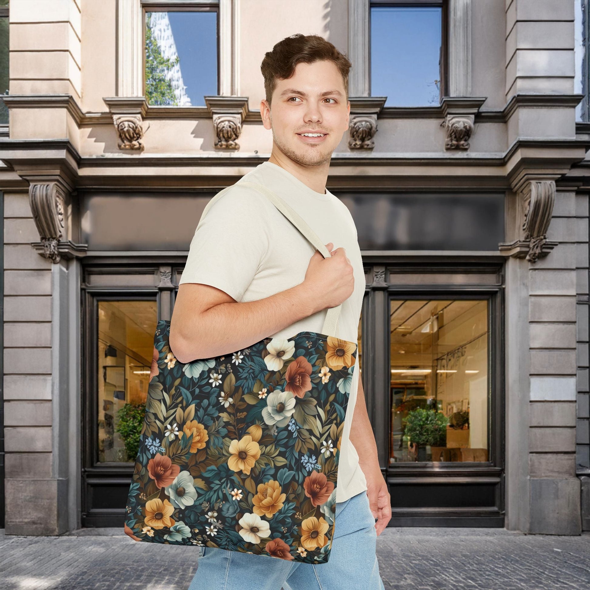 Floral Tote Bag with Vibrant Flower Pattern - EternalAscension
