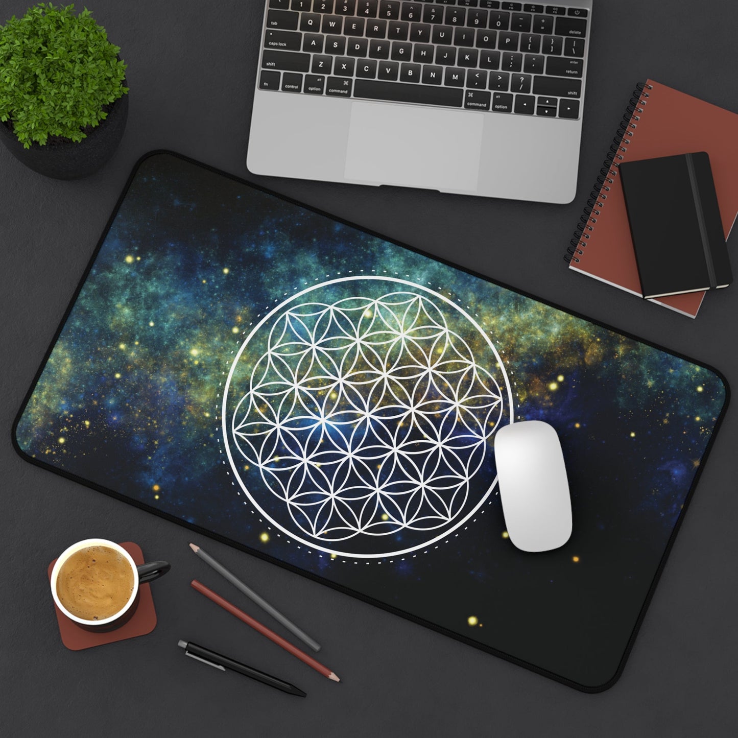 Flower of Life Celestial Sacred Geometry Desk Mat | Spiritual Home Office Mousepad - EternalAscension