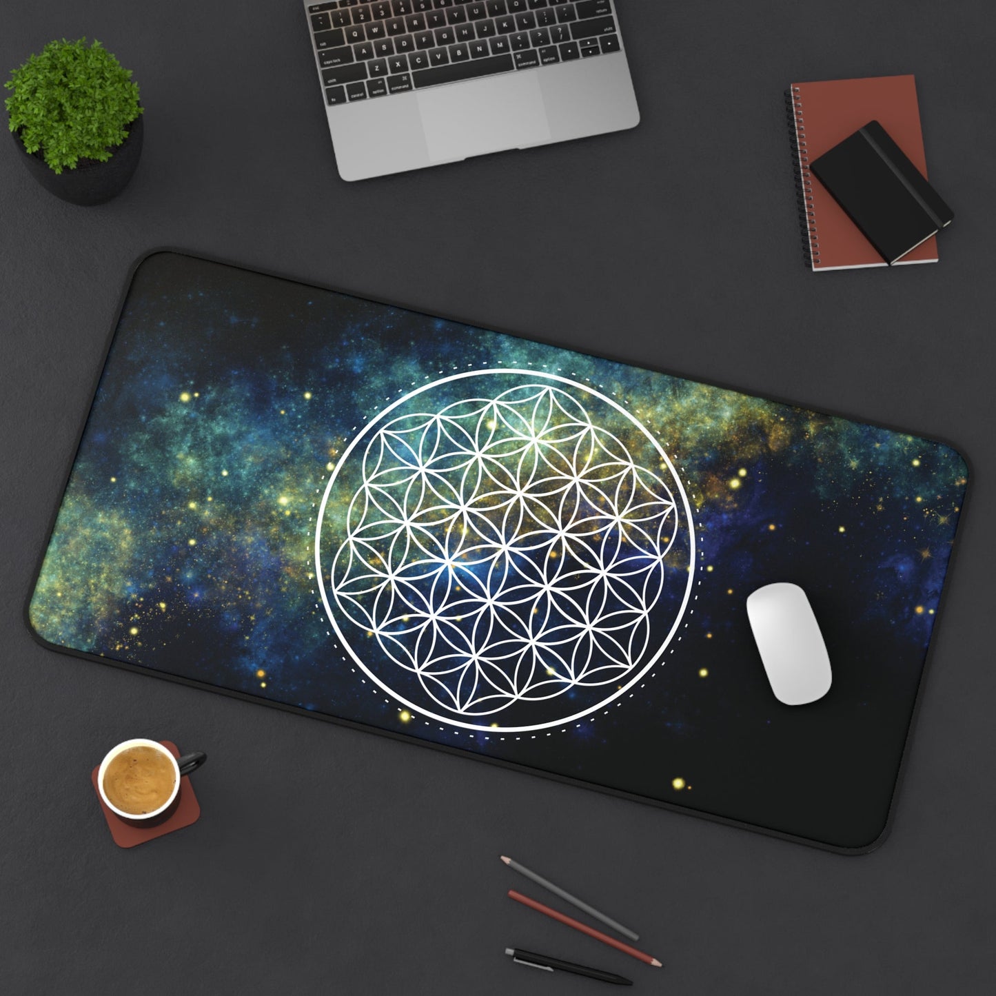 Flower of Life Celestial Sacred Geometry Desk Mat | Spiritual Home Office Mousepad - EternalAscension