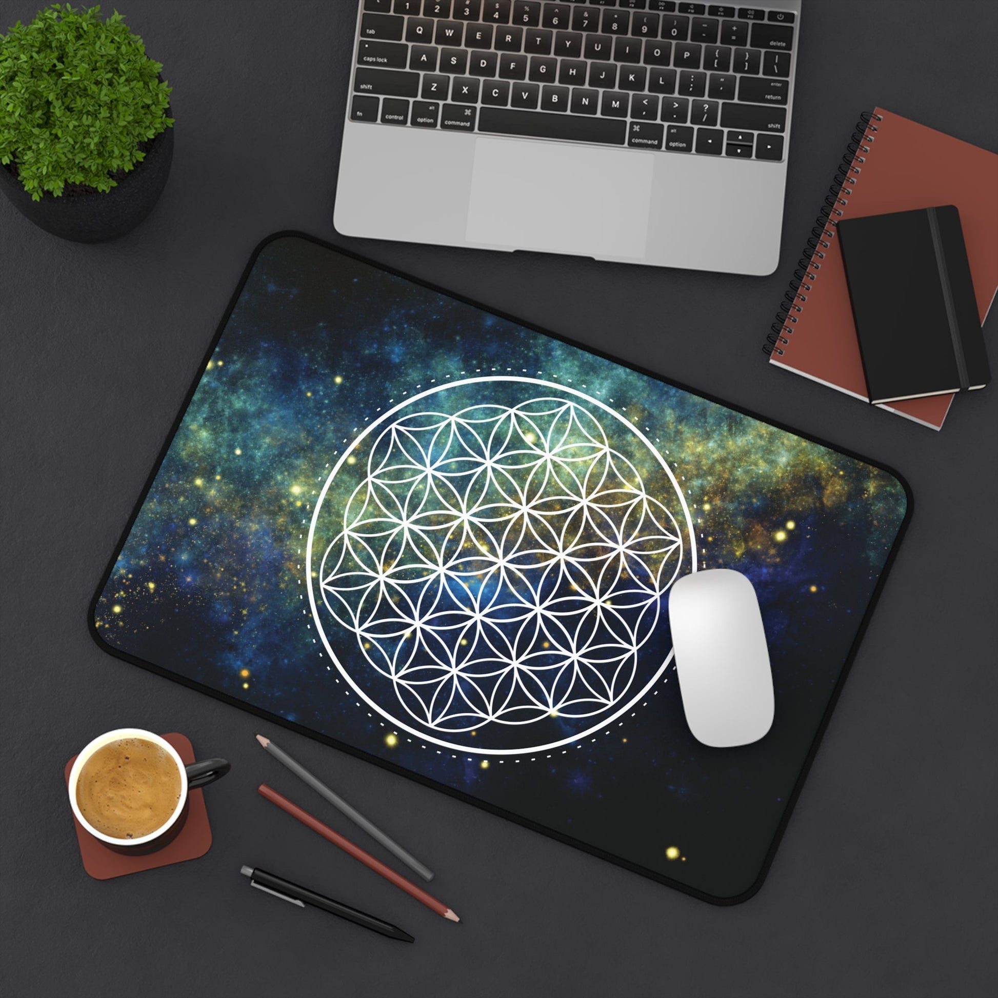 Flower of Life Celestial Sacred Geometry Desk Mat | Spiritual Home Office Mousepad - EternalAscension