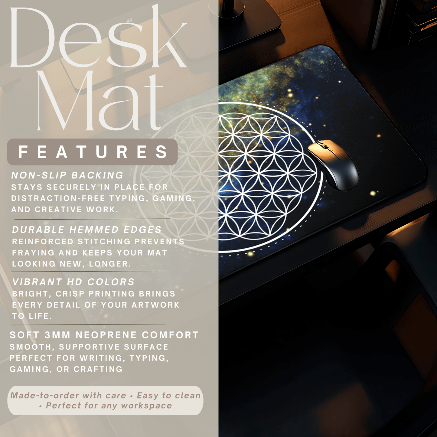 Flower of Life Celestial Sacred Geometry Desk Mat | Spiritual Home Office Mousepad - EternalAscension