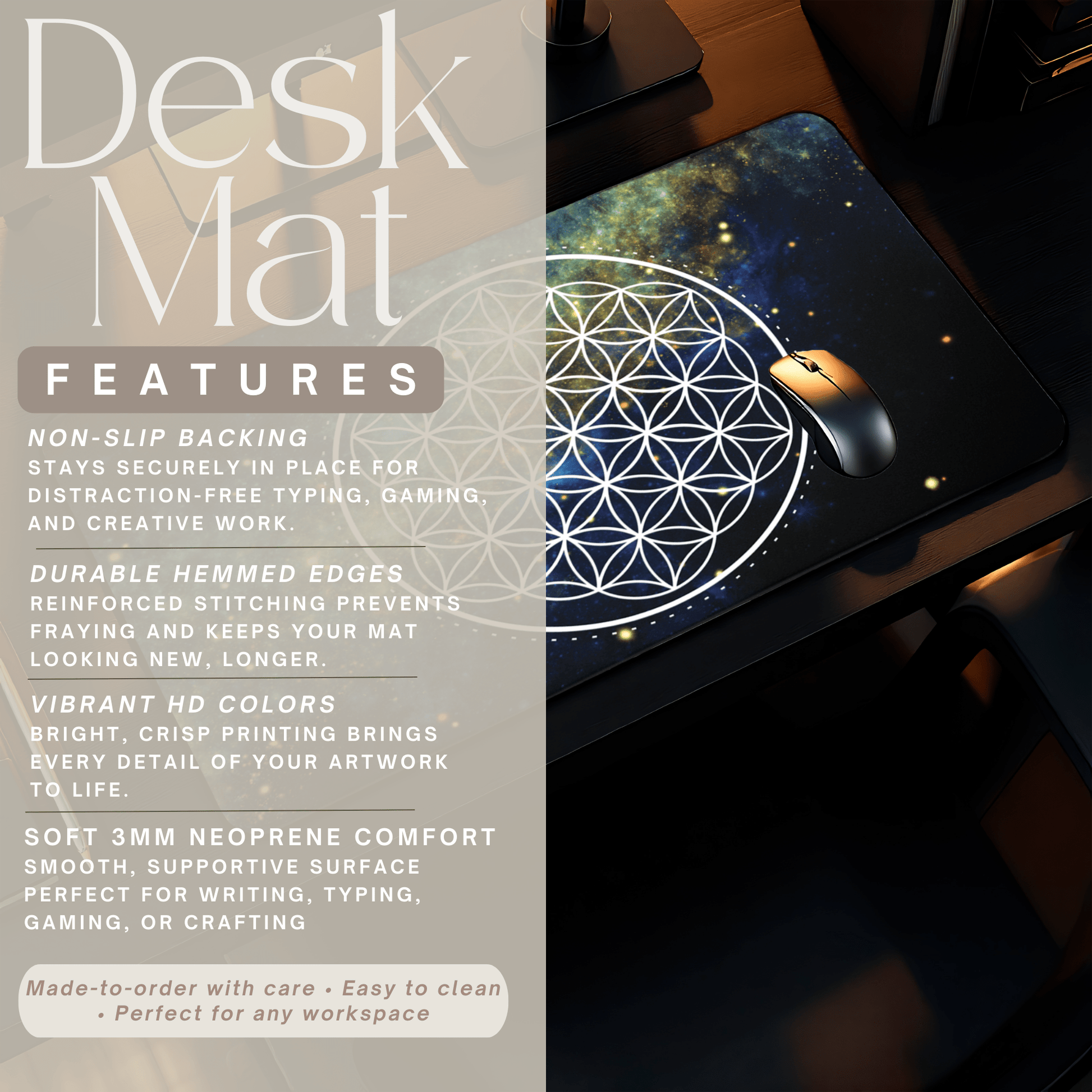 Flower of Life Celestial Sacred Geometry Desk Mat | Spiritual Home Office Mousepad - EternalAscension