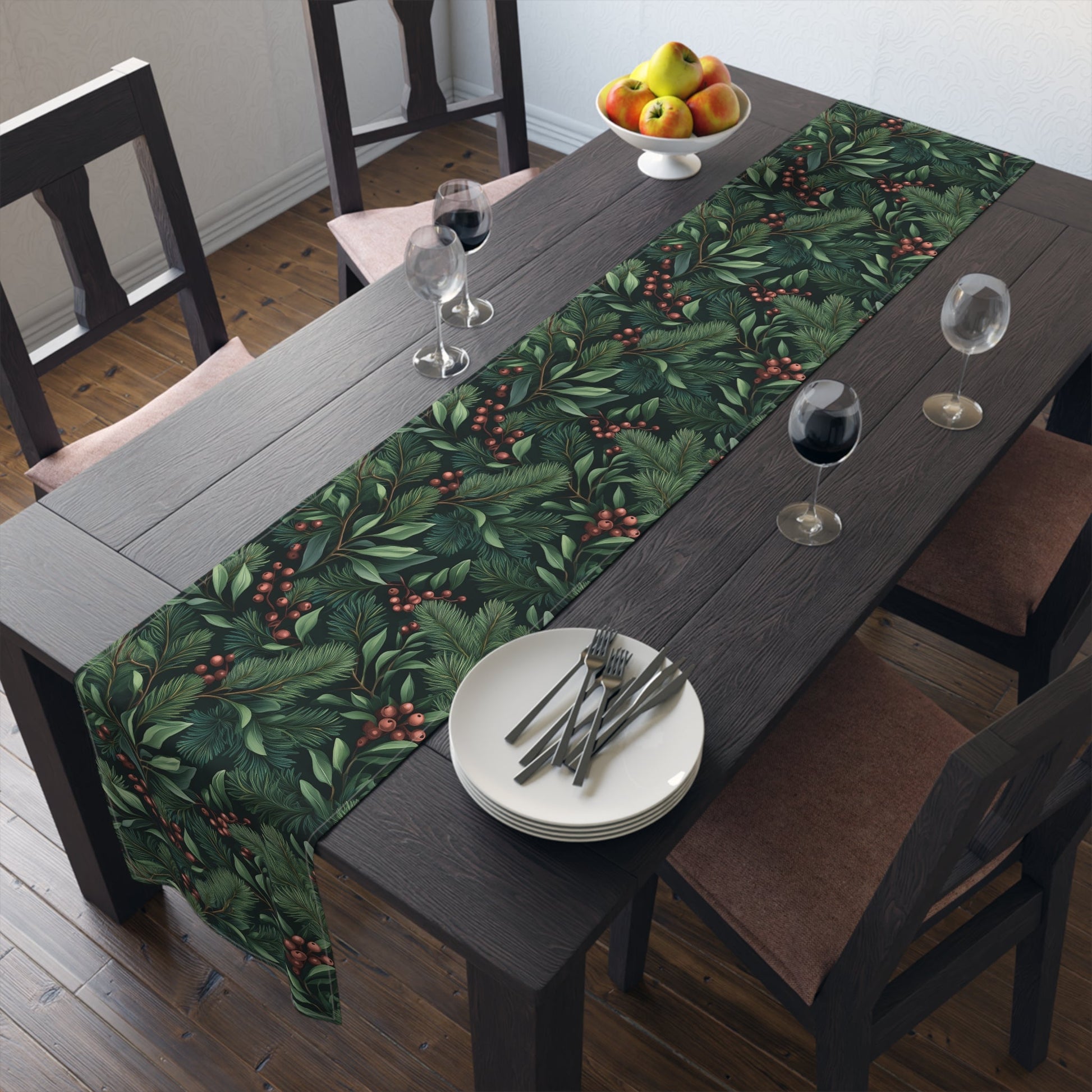 Greenery Table Runner, Festive Dining Decor, Holiday Table Linen, Nature Inspired Centerpiece, Christmas Farmhouse Table Setting, Winter - EternalAscension