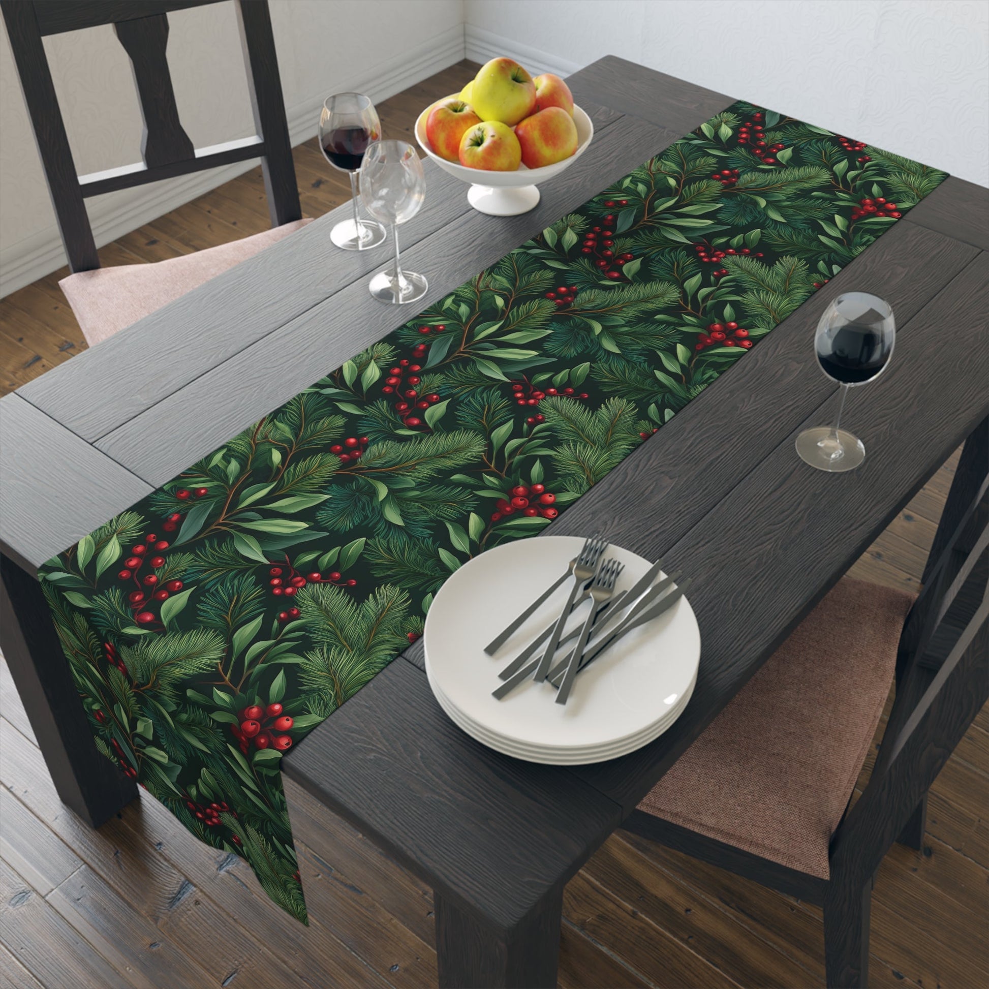 Greenery Table Runner, Festive Dining Decor, Holiday Table Linen, Nature Inspired Centerpiece, Christmas Farmhouse Table Setting, Winter - EternalAscension