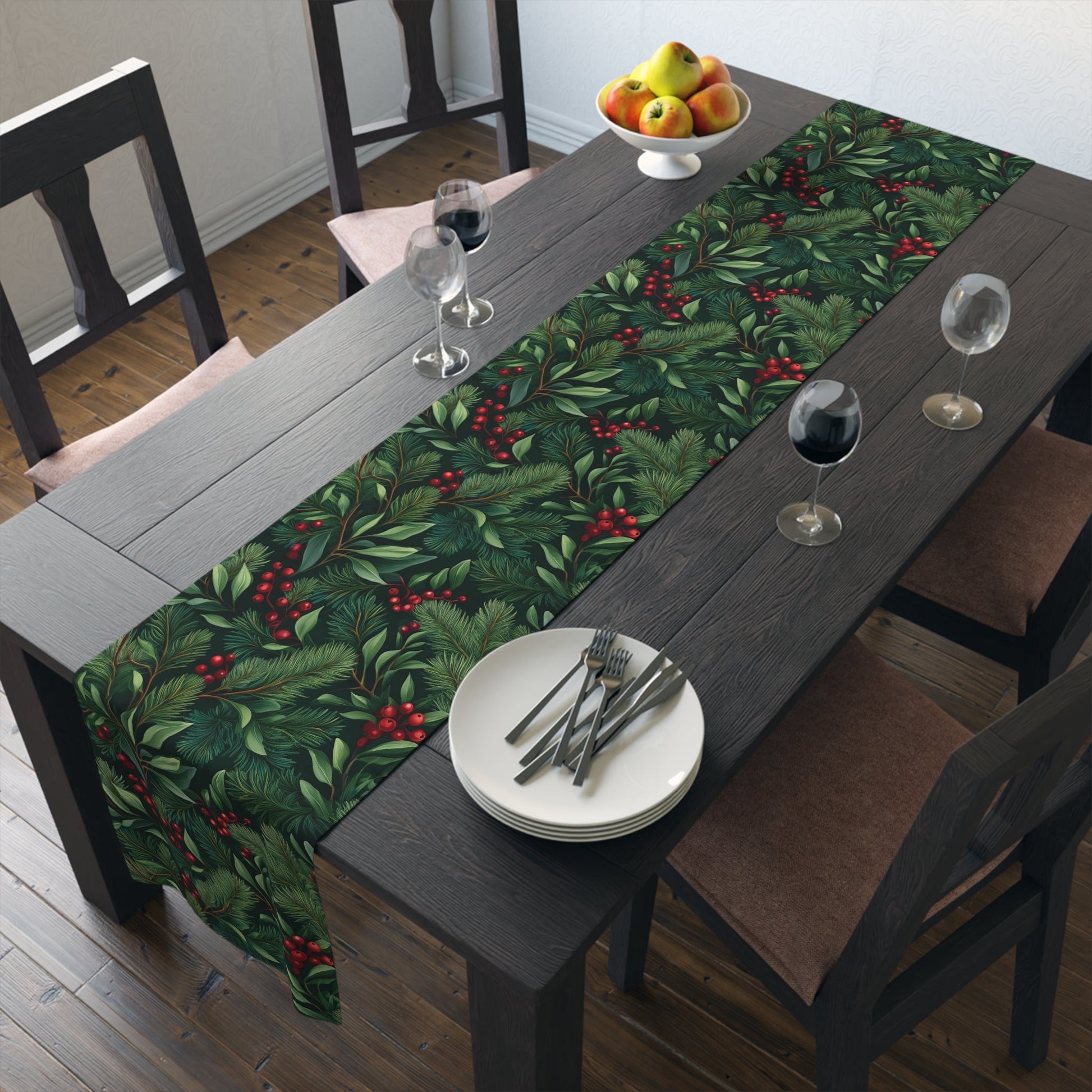 Greenery Table Runner, Festive Dining Decor, Holiday Table Linen, Nature Inspired Centerpiece, Christmas Farmhouse Table Setting, Winter - EternalAscension