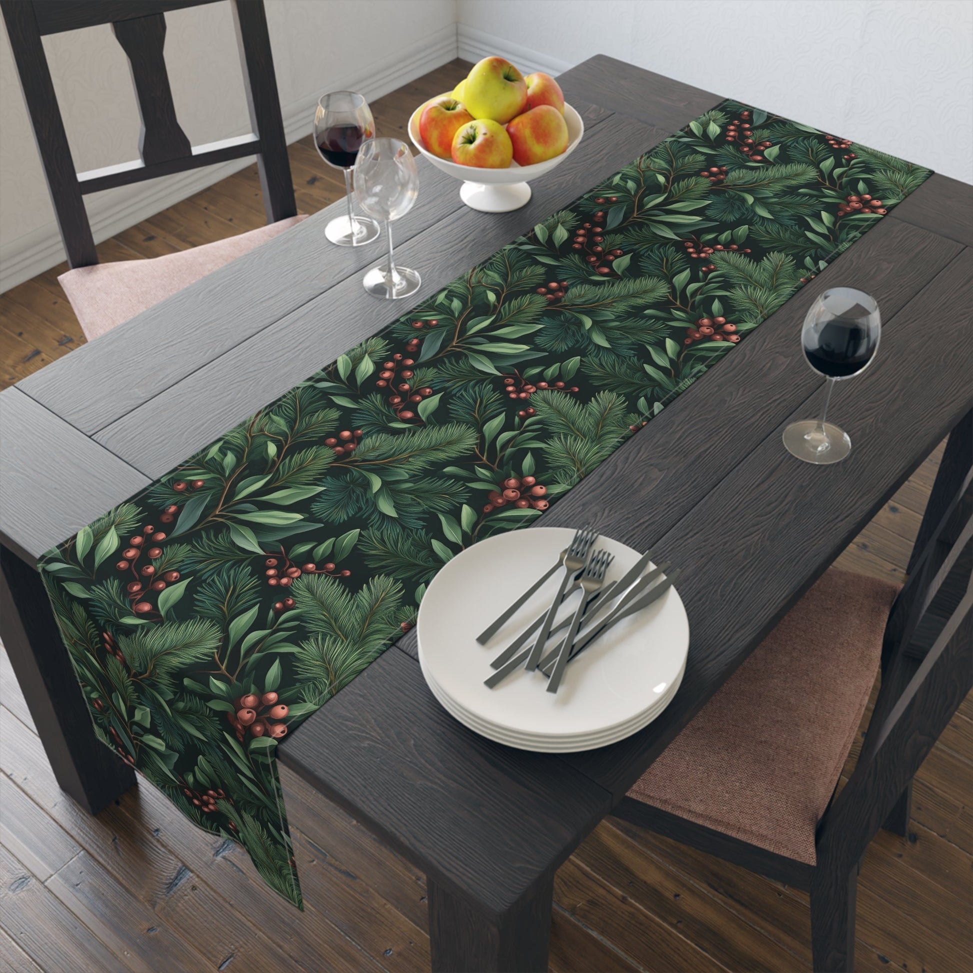 Greenery Table Runner, Festive Dining Decor, Holiday Table Linen, Nature Inspired Centerpiece, Christmas Farmhouse Table Setting, Winter - EternalAscension