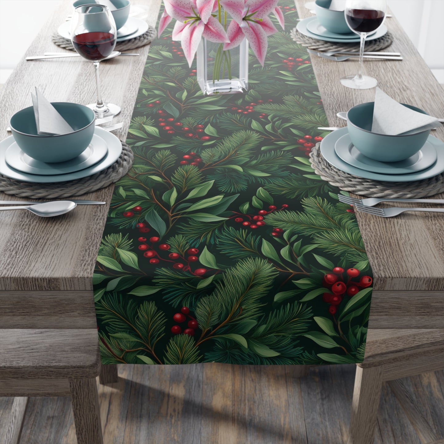 Greenery Table Runner, Festive Dining Decor, Holiday Table Linen, Nature Inspired Centerpiece, Christmas Farmhouse Table Setting, Winter - EternalAscension