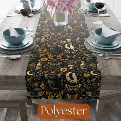 Halloween Table Runner - Celestial Gothic Home Decor - Fall Floral Witchy Linen, Samhain Dining Altar Cloth, Halloween Party Decor, Seasonal - EternalAscension