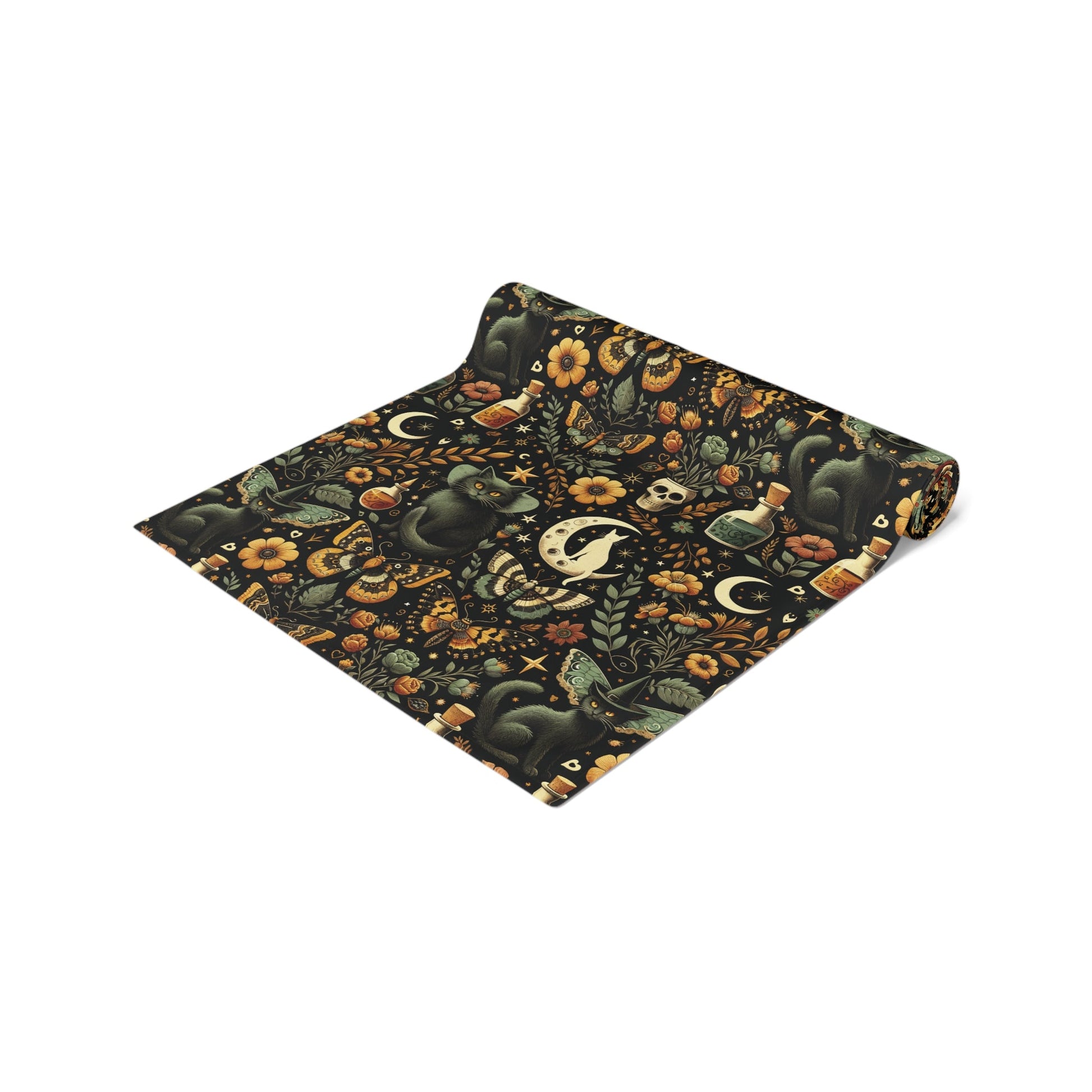 Halloween Table Runner - Celestial Gothic Home Decor - Fall Floral Witchy Linen, Samhain Dining Altar Cloth, Halloween Party Decor, Seasonal - EternalAscension