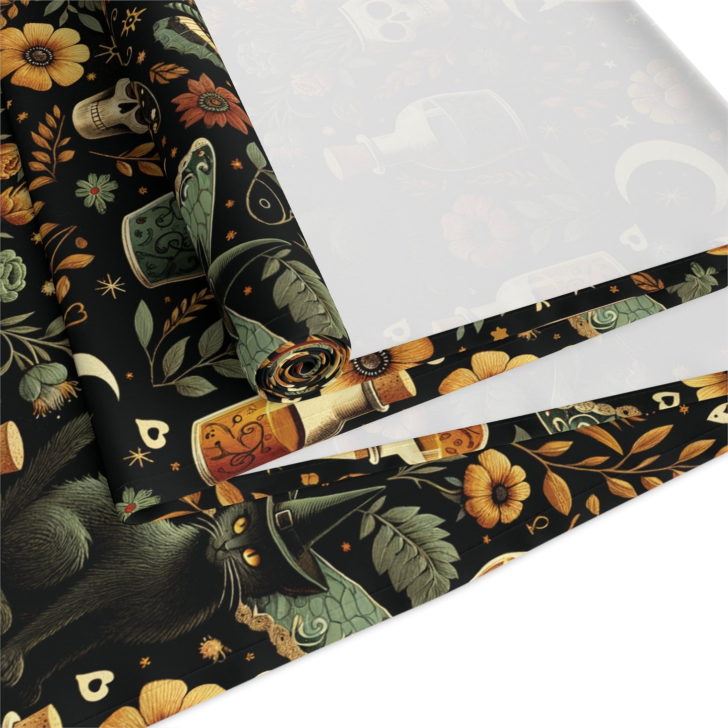 Halloween Table Runner - Celestial Gothic Home Decor - Fall Floral Witchy Linen, Samhain Dining Altar Cloth, Halloween Party Decor, Seasonal - EternalAscension