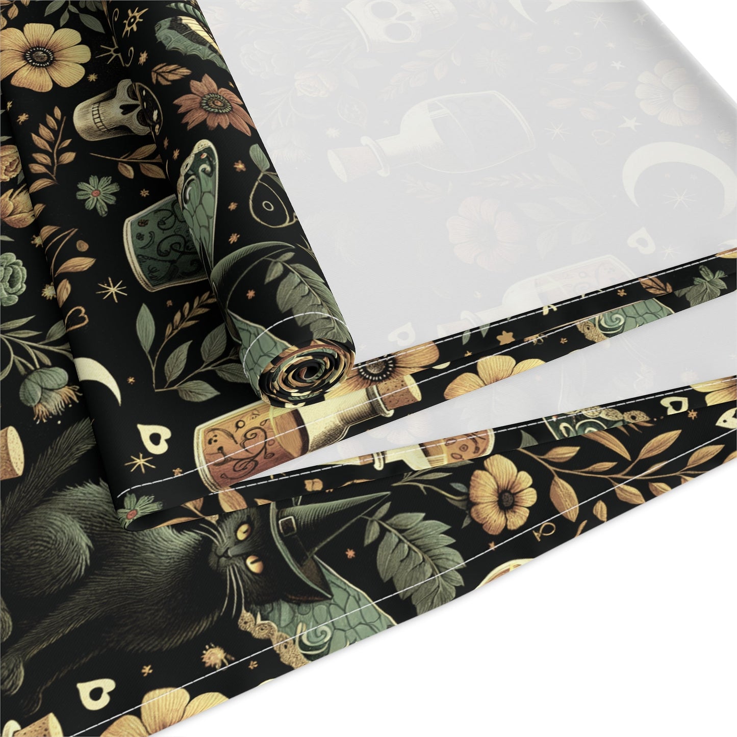 Halloween Table Runner - Celestial Gothic Home Decor - Fall Floral Witchy Linen, Samhain Dining Altar Cloth, Halloween Party Decor, Seasonal - EternalAscension