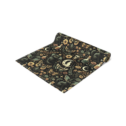 Halloween Table Runner - Celestial Gothic Home Decor - Fall Floral Witchy Linen, Samhain Dining Altar Cloth, Halloween Party Decor, Seasonal - EternalAscension